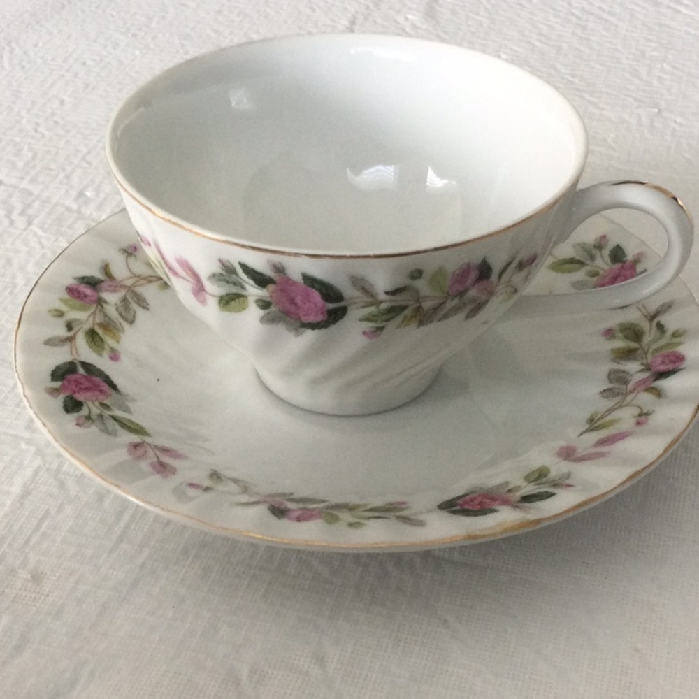 Floral White and Pink Teacup and Saucer Set like New
